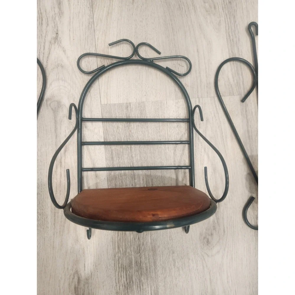 Vintage Home Interiors‎ Shelf Green Wire & Wood & 2 Matching Candle Wall Sconces
